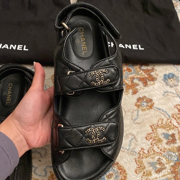 Authentic Chanel Dad Sandals 38C Black Caviar Leather - Picture 7 of 12